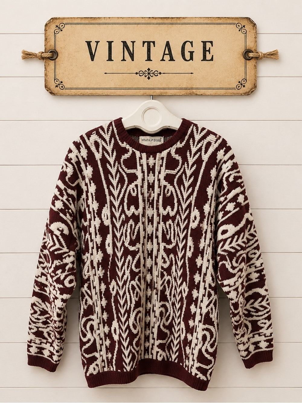 Vintage Burgundy Knit Sweater - White Stag size L